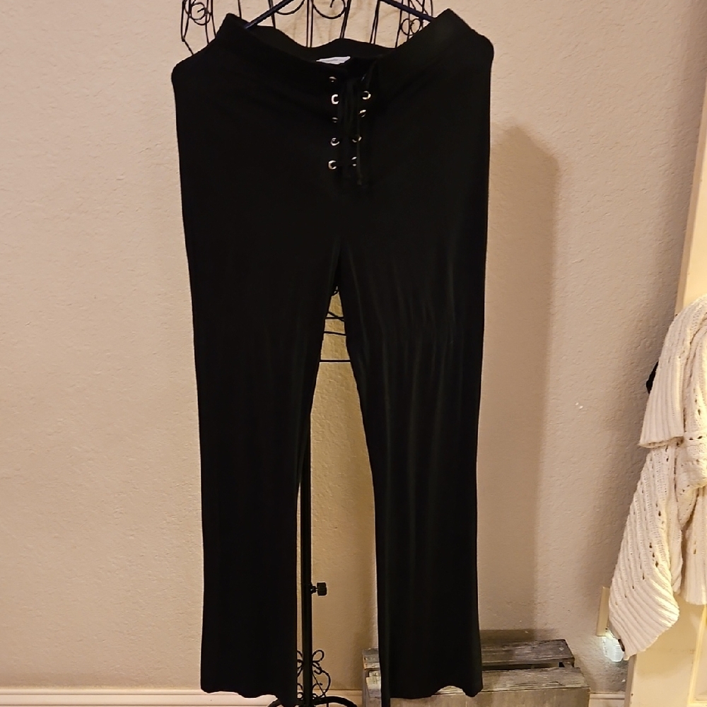 Charlotte Russe Black Lace-Up Wide Leg Pants